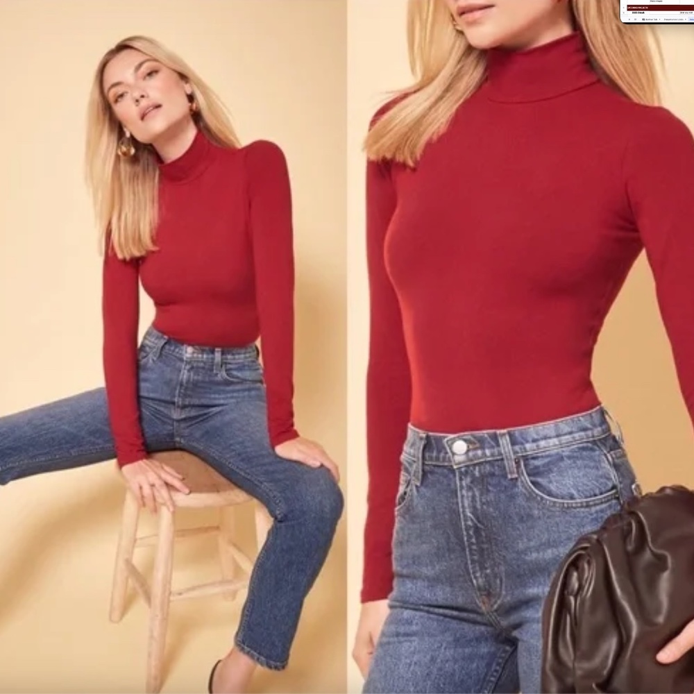 Reformation Navia Mock Turtle Neck Bodysuit L